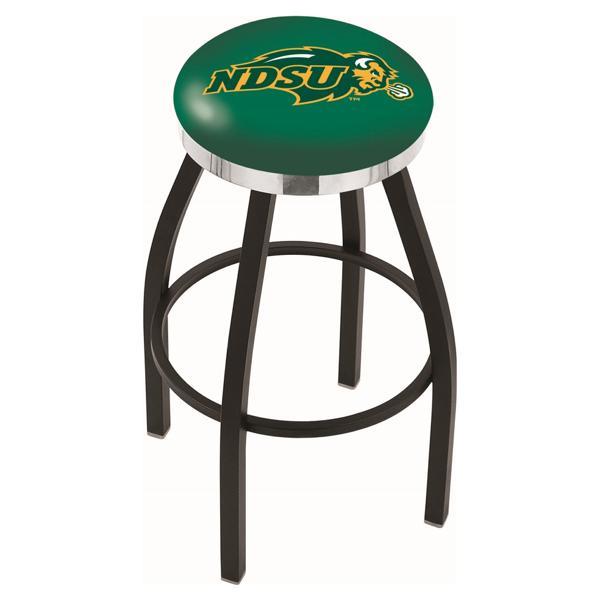 North Dakota State University Swivel Bar Stool - Black Wrinkle and Chrome Finish - Style C - Logo 2 