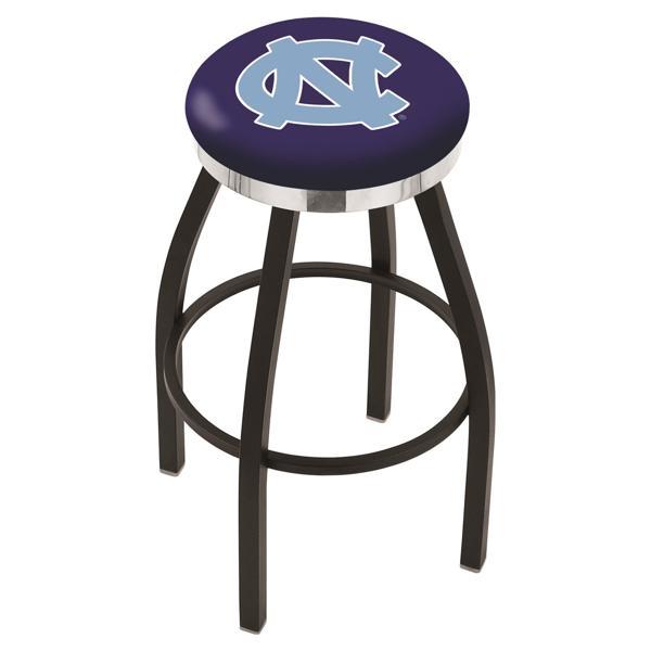 University of North Carolina Swivel Bar Stool - Black Wrinkle and Chrome Finish - Style C 