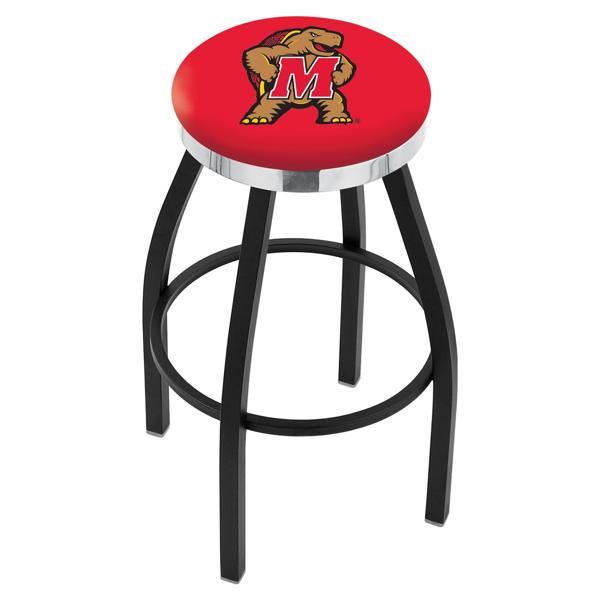 University of Maryland Swivel Bar Stool - Black Wrinkle and Chrome Finish - Style C 