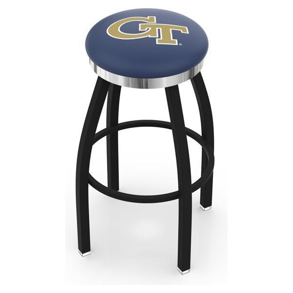 Georgia Tech Swivel Bar Stool - Black Wrinkle and Chrome Finish - Style C 