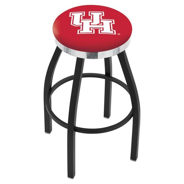 University of Houston Swivel Bar Stool - Black Wrinkle and Chrome Finish - Style C 