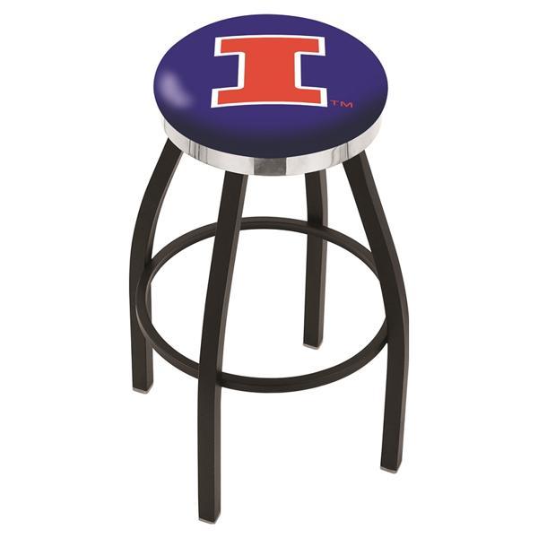University of Illinois Swivel Bar Stool - Black Wrinkle and Chrome Finish - Style C 