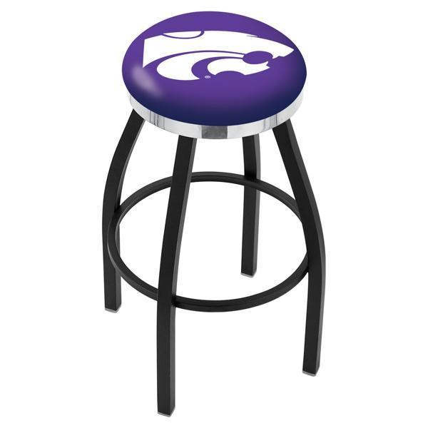 Kansas State University Swivel Bar Stool - Black Wrinkle and Chrome Finish - Style C 