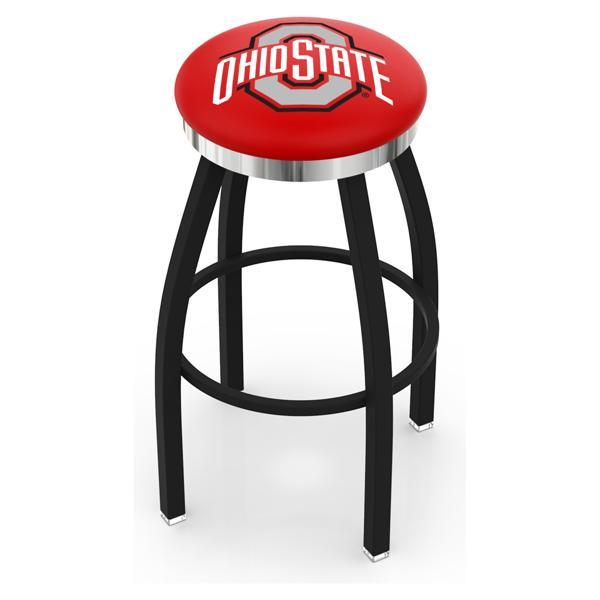 Ohio State University Swivel Bar Stool - Black Wrinkle and Chrome Finish - Style C 