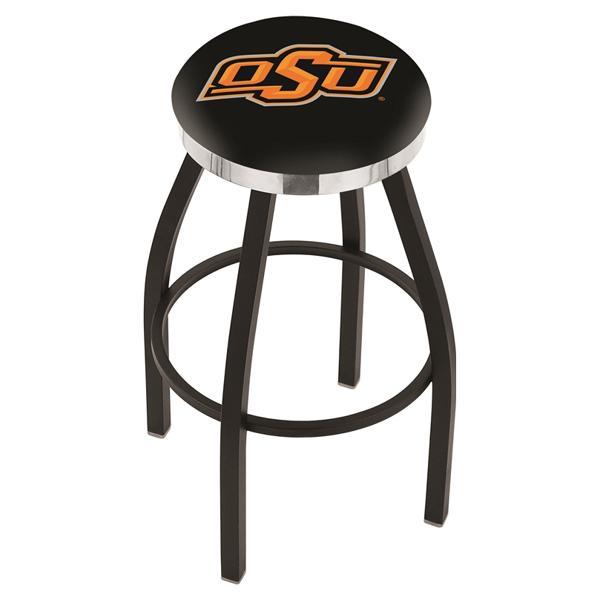 Oklahoma State University Swivel Bar Stool - Black Wrinkle and Chrome Finish - Style C 