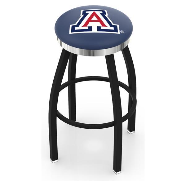 University of Arizona Swivel Bar Stool - Black Wrinkle and Chrome Finish - Style C 
