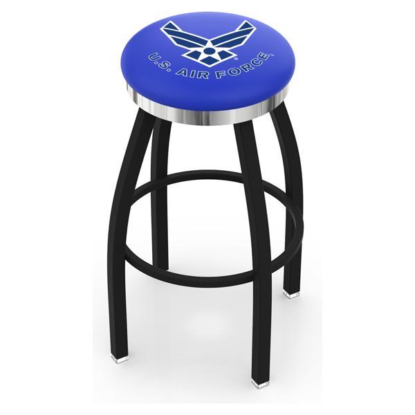United States Air Force Swivel Bar Stool - Black Wrinkle and Chrome Finish - Style C 