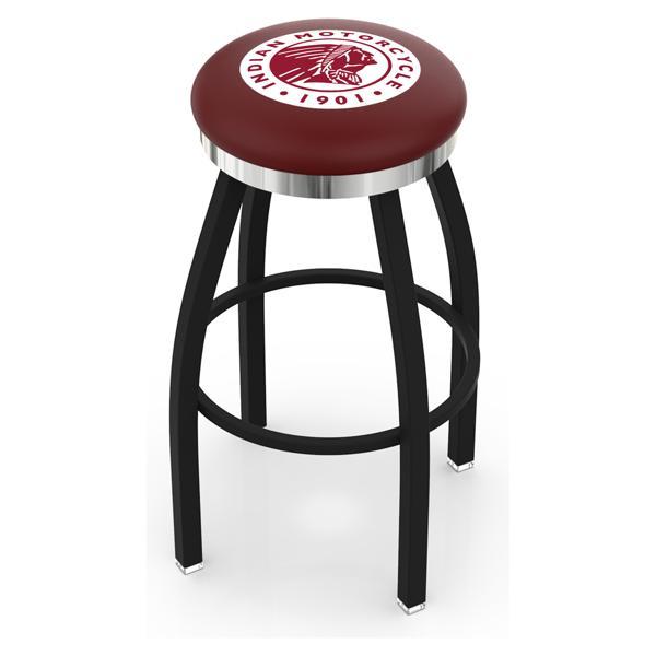 Indian Motorcycle Swivel Bar Stool - Black Wrinkle and Chrome Finish - Style C - Logo 2 
