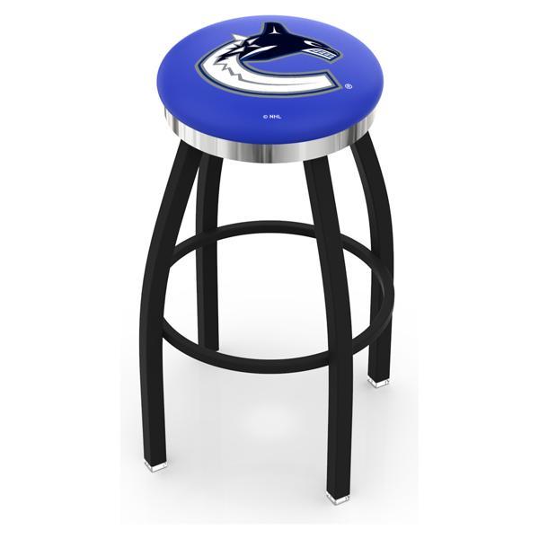 Vancouver Canucks Swivel Bar Stool - Black Wrinkle and Chrome Finish - Style C 