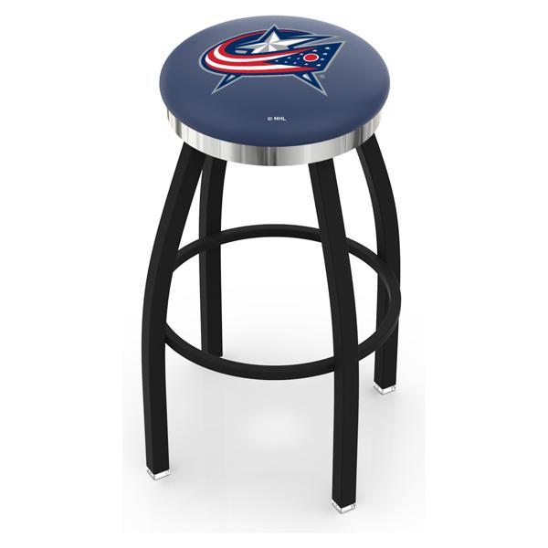 Columbus Blue Jackets Swivel Bar Stool - Black Wrinkle and Chrome Finish - Style C 