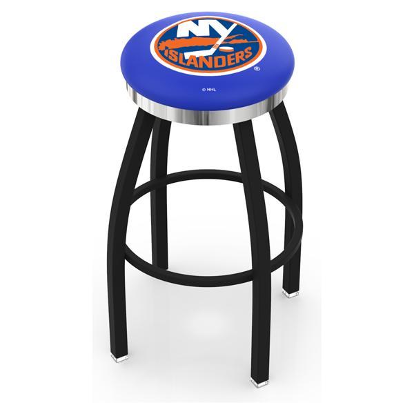 New York Islanders Swivel Bar Stool - Black Wrinkle and Chrome Finish - Style C 
