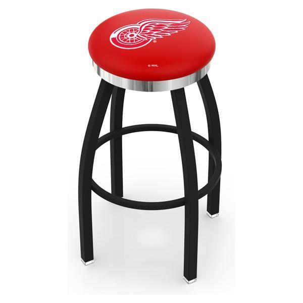 Detroit Red Wings Swivel Bar Stool - Black Wrinkle and Chrome Finish - Style C 