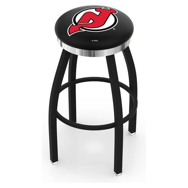 New Jersey Devils Swivel Bar Stool - Black Wrinkle and Chrome Finish - Style C 