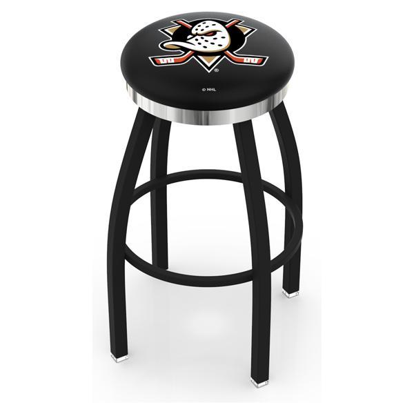 Anaheim Ducks Swivel Bar Stool - Black Wrinkle and Chrome Finish - Style C 