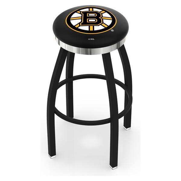 Boston Bruins Swivel Bar Stool - Black Wrinkle and Chrome Finish - Style C 