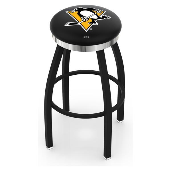 Pittsburgh Penguins Swivel Bar Stool - Black Wrinkle and Chrome Finish - Style C 