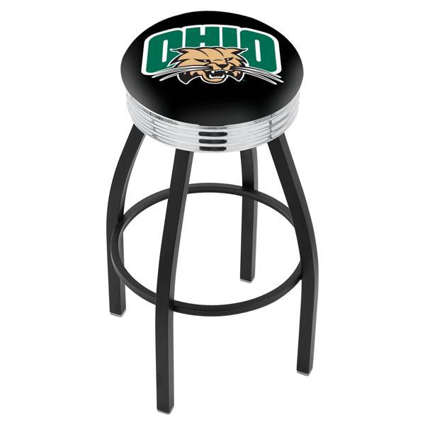 Ohio University Swivel Counter Stool - 25" Seat Height - Black Wrinkle and Chrome Finish - Style D 