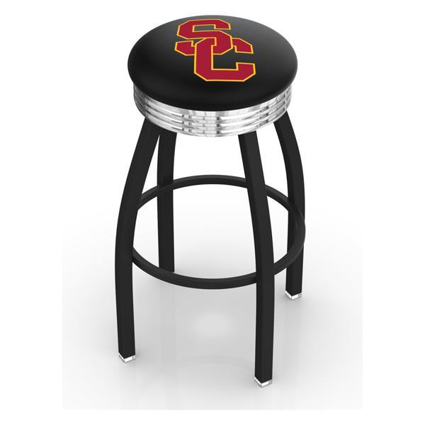 University of Southern California Swivel Counter Stool - 25" Seat Height - Black Wrinkle and Chrome Finish - Style D 
