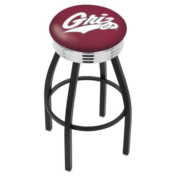 University of Montana Swivel Counter Stool - 25" Seat Height - Black Wrinkle and Chrome Finish - Style D 