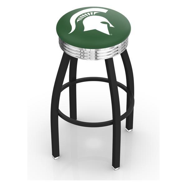 Michigan State University Swivel Counter Stool - 25" Seat Height - Black Wrinkle and Chrome Finish - Style D 