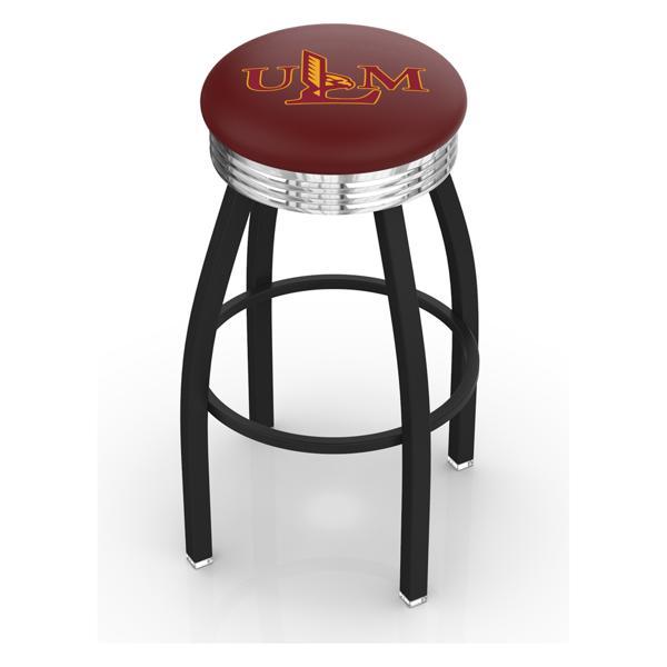 University of Louisiana at Monroe Swivel Counter Stool - 25" Seat Height - Black Wrinkle and Chrome Finish - Style D 