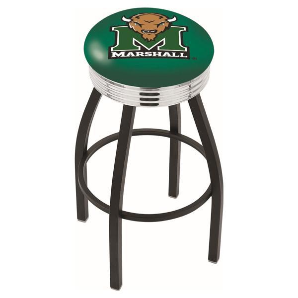 Marshall University Swivel Counter Stool - 25" Seat Height - Black Wrinkle and Chrome Finish - Style D 