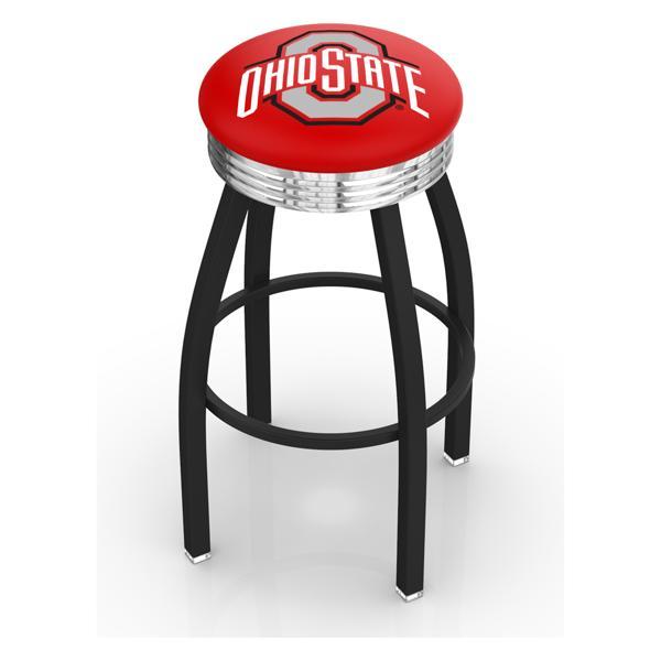 Ohio State University Swivel Counter Stool - 25" Seat Height - Black Wrinkle and Chrome Finish - Style D 