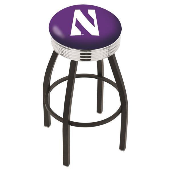 Northwestern University Swivel Counter Stool - 25" Seat Height - Black Wrinkle and Chrome Finish - Style D 