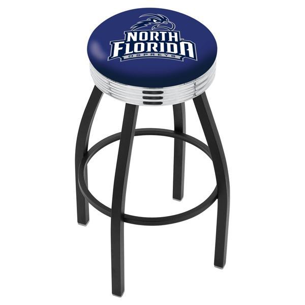 University of North Florida Swivel Counter Stool - 25" Seat Height - Black Wrinkle and Chrome Finish - Style D 