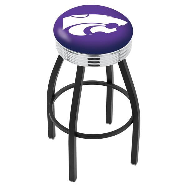 Kansas State University Swivel Counter Stool - 25" Seat Height - Black Wrinkle and Chrome Finish - Style D 