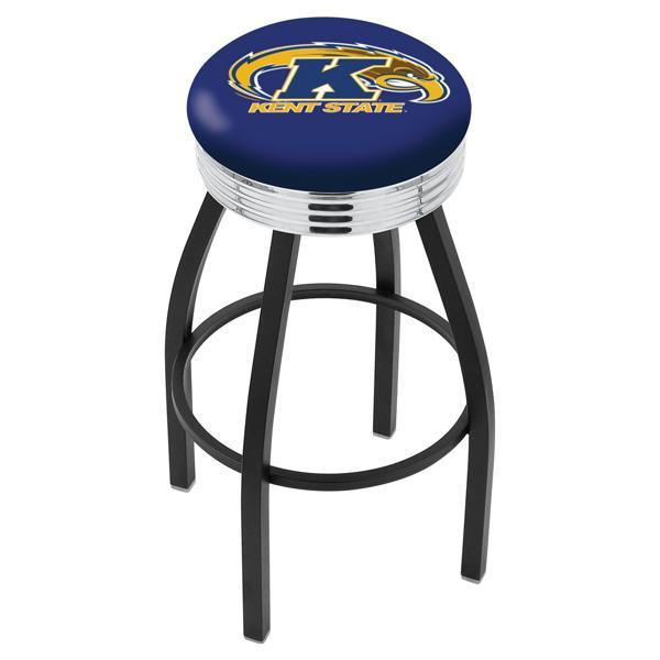 Kent State University Swivel Counter Stool - 25" Seat Height - Black Wrinkle and Chrome Finish - Style D 
