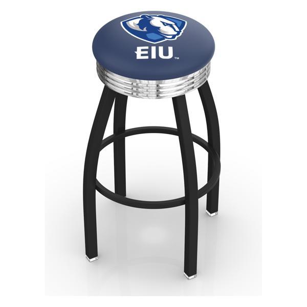 Eastern Illinois University Swivel Counter Stool - 25" Seat Height - Black Wrinkle and Chrome Finish - Style D 