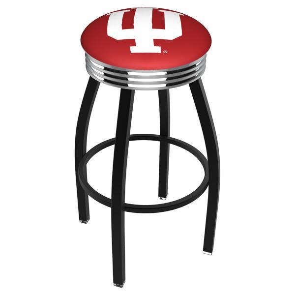 Indiana University Swivel Counter Stool - 25" Seat Height - Black Wrinkle and Chrome Finish - Style D 