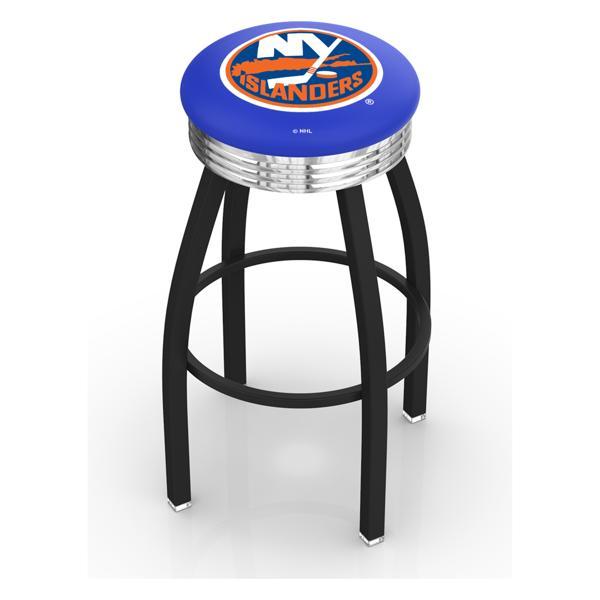 New York Islanders Swivel Counter Stool - 25" Seat Height - Black Wrinkle and Chrome Finish - Style D 