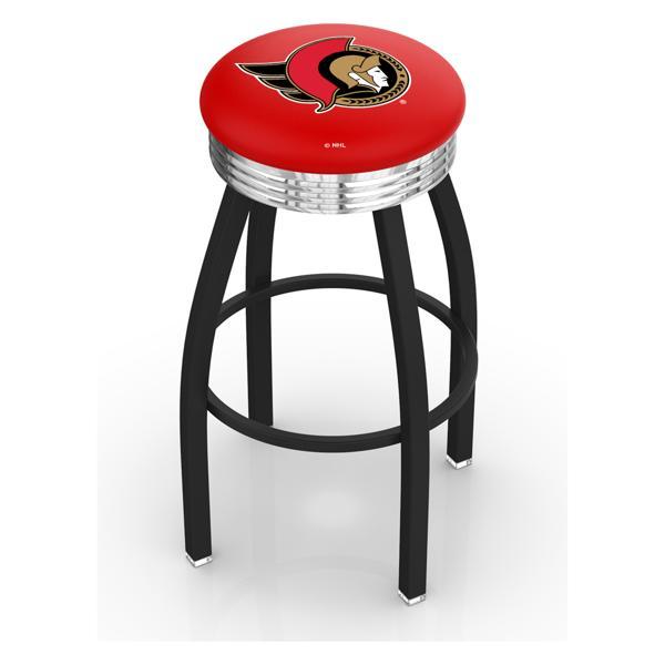 Ottawa Senators Swivel Counter Stool - 25" Seat Height - Black Wrinkle and Chrome Finish - Style D 