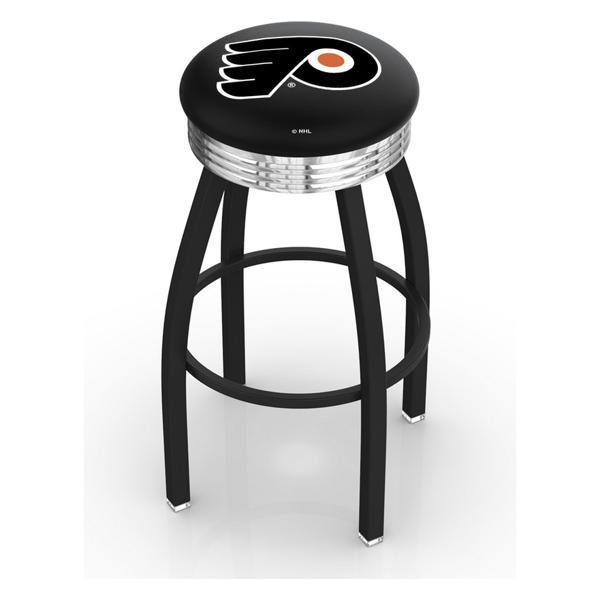 Philadelphia Flyers Swivel Counter Stool - 25" Seat Height - Black Wrinkle and Chrome Finish - Style D - Logo 1 