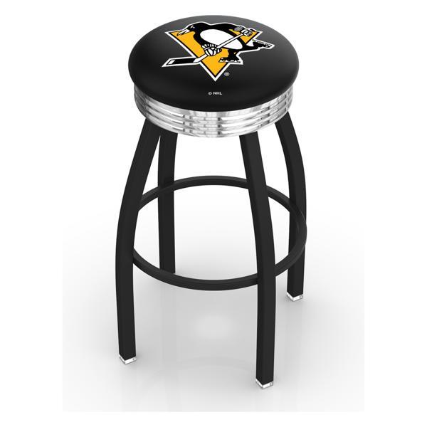 Pittsburgh Penguins Swivel Counter Stool - 25" Seat Height - Black Wrinkle and Chrome Finish - Style D 