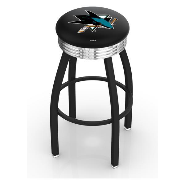 San Jose Sharks Swivel Counter Stool - 25" Seat Height - Black Wrinkle and Chrome Finish - Style D 