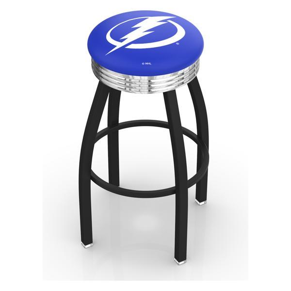 Tampa Bay Lightning Swivel Counter Stool - 25" Seat Height - Black Wrinkle and Chrome Finish - Style D 