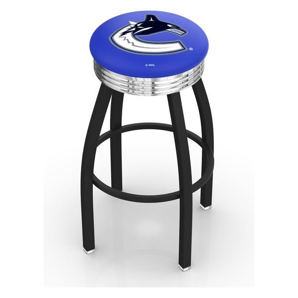 Vancouver Canucks Swivel Counter Stool - 25" Seat Height - Black Wrinkle and Chrome Finish - Style D 