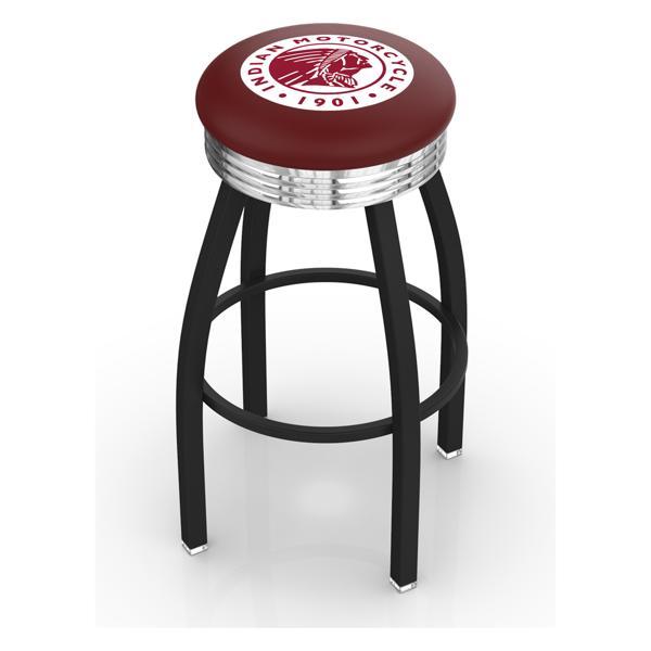 Indian Motorcycle Swivel Counter Stool - 25" Seat Height - Black Wrinkle and Chrome Finish - Style D - Logo 2 