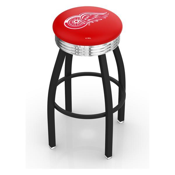 Detroit Red Wings Swivel Counter Stool - 25" Seat Height - Black Wrinkle and Chrome Finish - Style D 