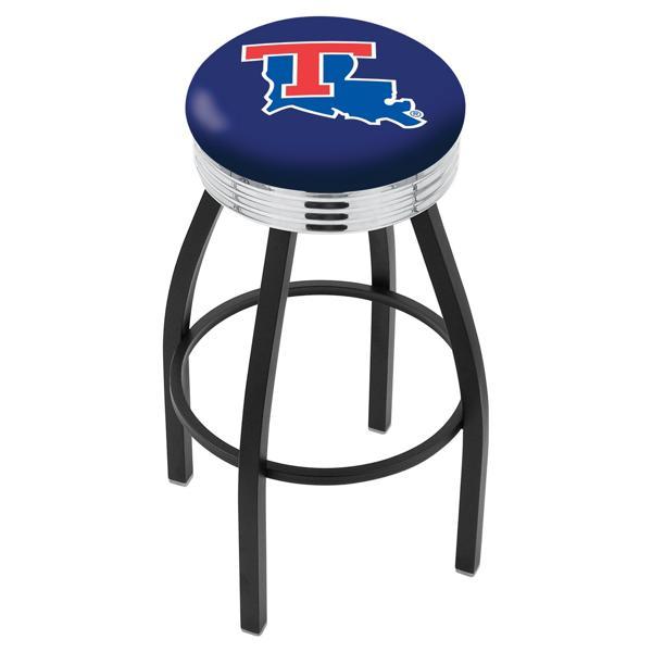 Louisiana Tech University 30" Swivel Bar Stool - Black Wrinkle and Chrome Finish - Commercial Grade Marine Vinyl 