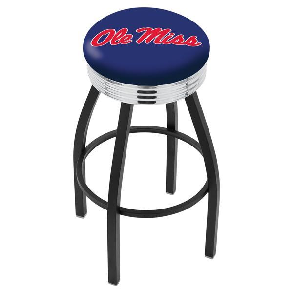University of Mississippi 30" Swivel Bar Stool - Black Wrinkle and Chrome Finish - Commercial Grade Marine Vinyl 