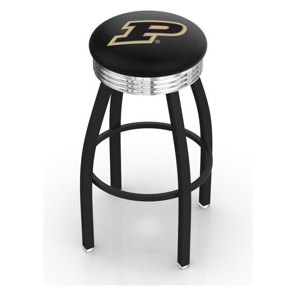 Purdue 30" Swivel Bar Stool - Black Wrinkle and Chrome Finish - Commercial Grade Marine Vinyl 