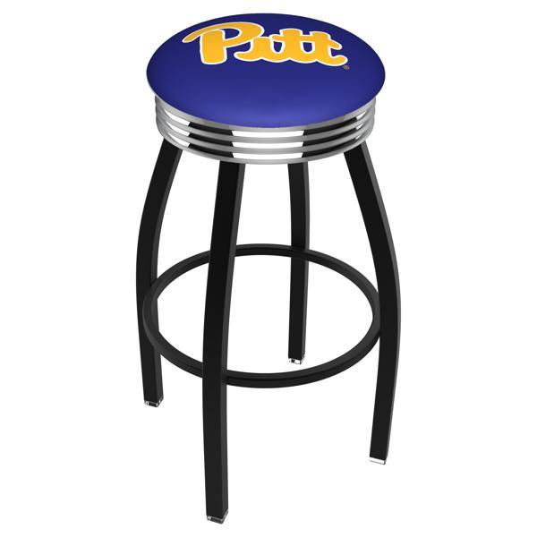 University of Pittsburgh 30" Swivel Bar Stool - Black Wrinkle and Chrome Finish - Commercial Grade Marine Vinyl 