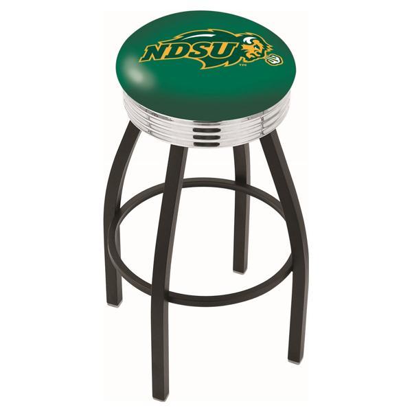 North Dakota State University 30" Swivel Bar Stool - Black Wrinkle and Chrome Finish - Commercial Grade Marine Vinyl - Logo 2 