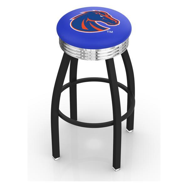Boise State University 30" Swivel Bar Stool - Black Wrinkle and Chrome Finish - Commercial Grade Marine Vinyl 