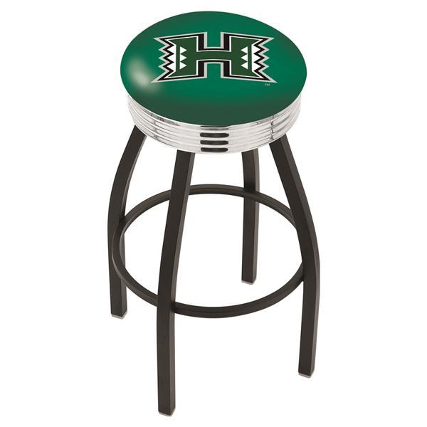 University of Hawaii 30" Swivel Bar Stool - Black Wrinkle and Chrome Finish - Commercial Grade Marine Vinyl 