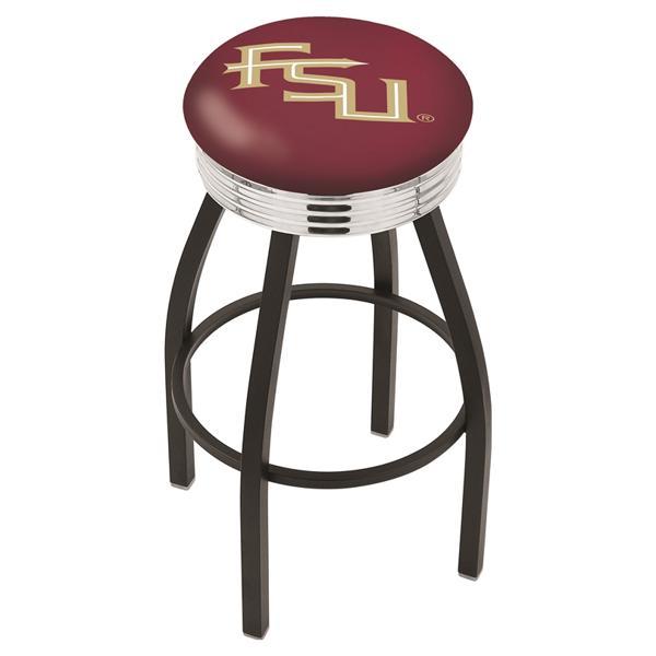 Florida State 30" Swivel Bar Stool - Black Wrinkle and Chrome Finish - Commercial Grade Marine Vinyl - Logo 2 